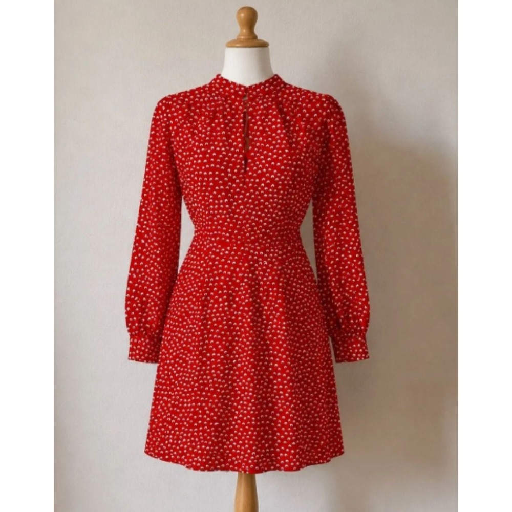 Banana Republic Cottagecore Red Floral Dress Romantic Fit & Flare size 4  petite